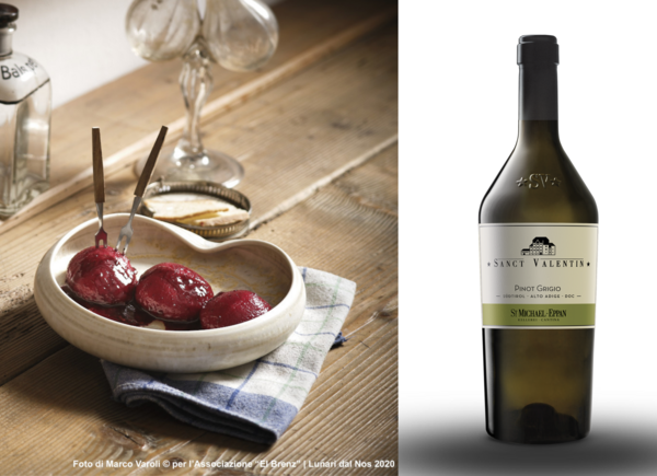 “Sogni estivi”: Pinot Grigio Sanct Valentin e Talleri alle rape rosse, Casolet e ricotta affumicata del ristorante “Alla Pineta”