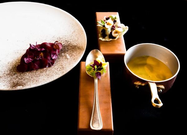 Ricossa Sei Anime Acqui DOCG e “Scampi barbabietola e bagna cauda”  del Ristorante Il Centro di Priocca